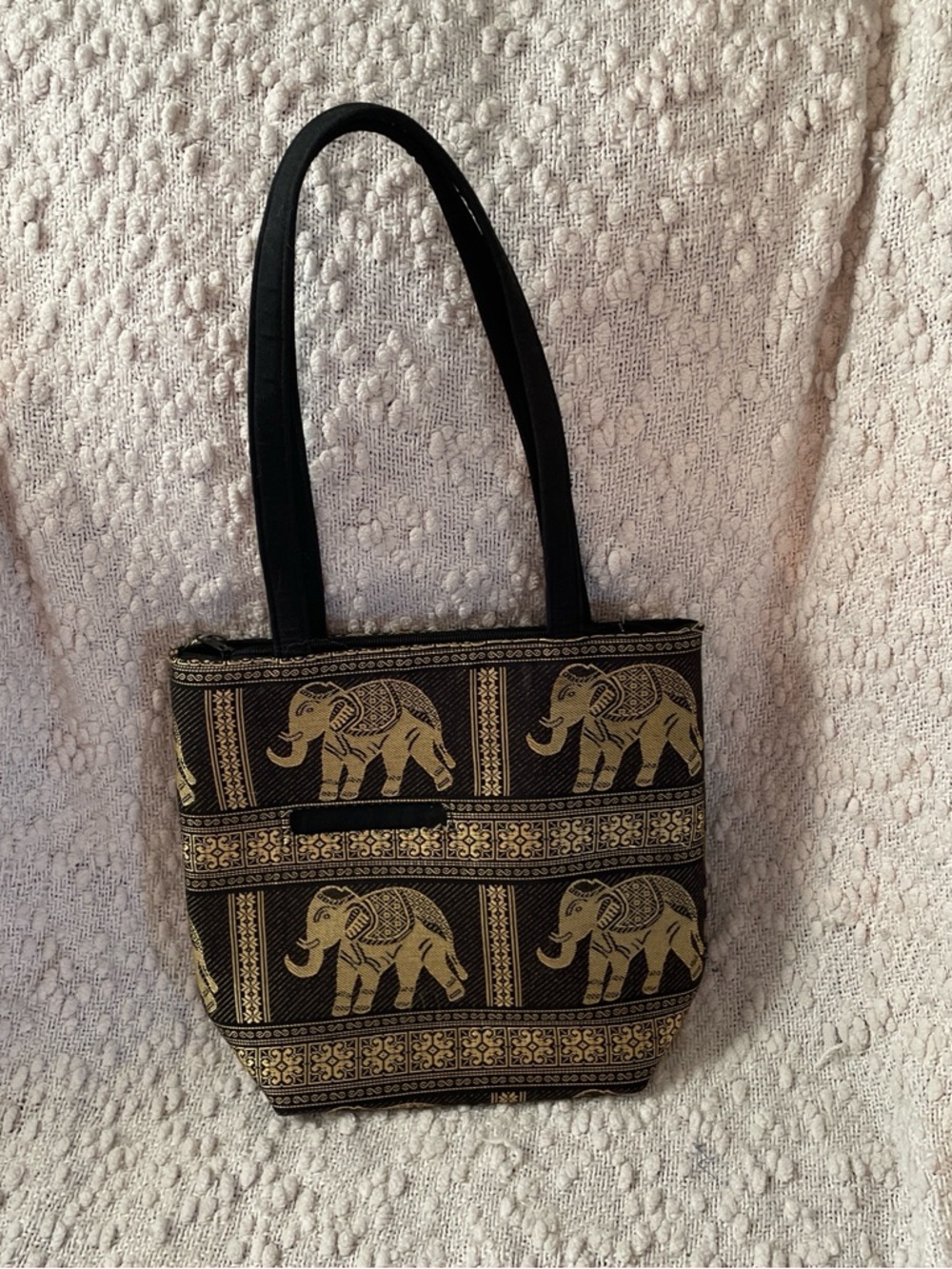 Black and Gold Elephant Print Tote Bag by